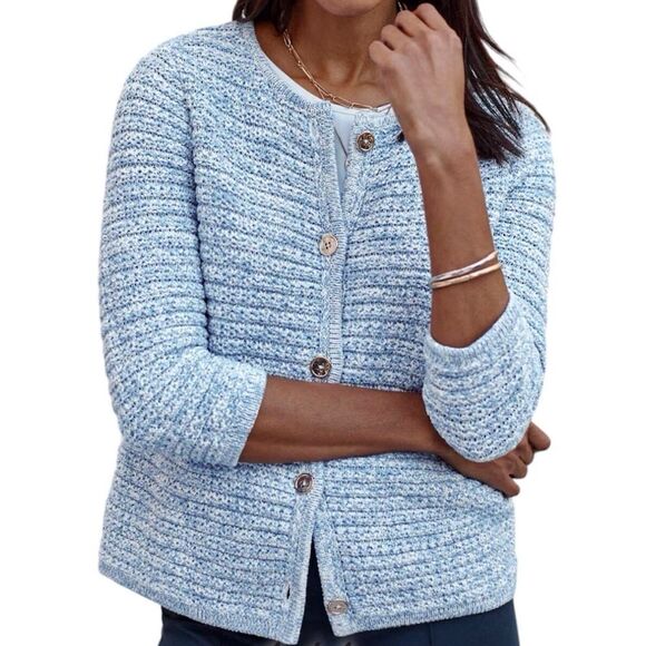 J. Jill Wearever Spray-dyed Sweater-Jacket In Blue Agate Marble New Size Large - Picture 1 of 13